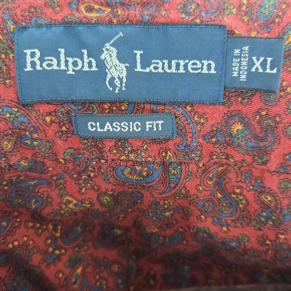 Ralph Lauren Mens XL Tall Classic Fit Paisley Button Down Shirt Red Long Sleeve